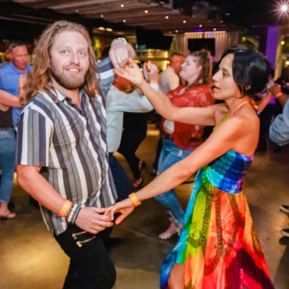 The dance floor lit up during a Vedanza Tuesday social